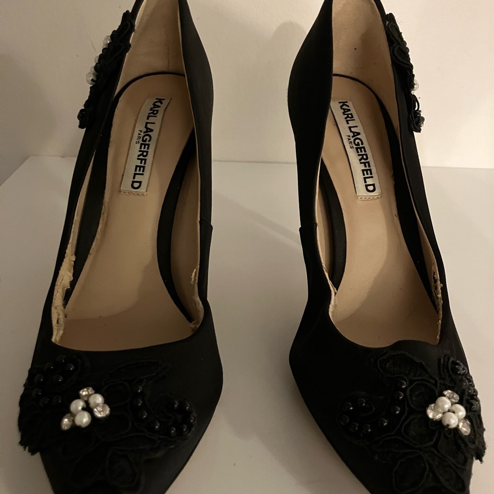 Karl Lagerfeld Black Embellished Heels